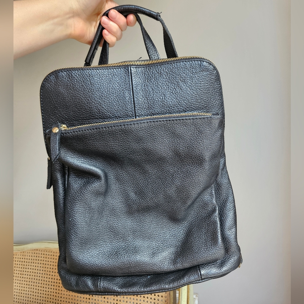 Genuine Soft Leather Convertible 2 in 1 Backpack - Black